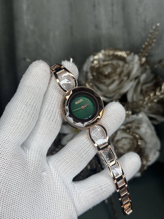 Gucc i Rose Gold Green Premium Watch