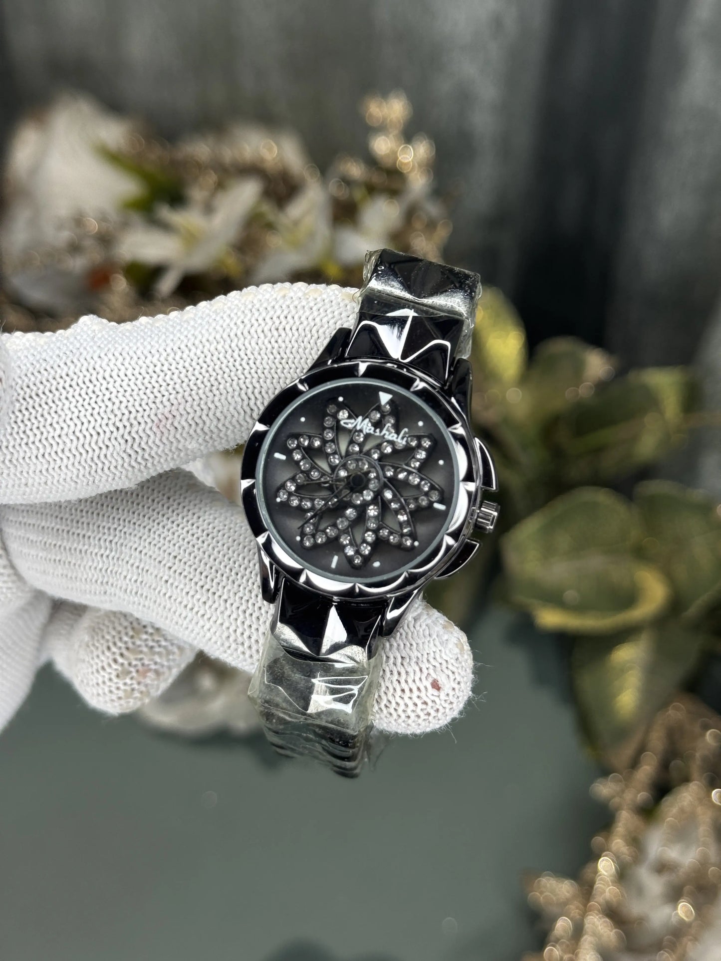 Mashali All Black Rotating Floral Premium Watch