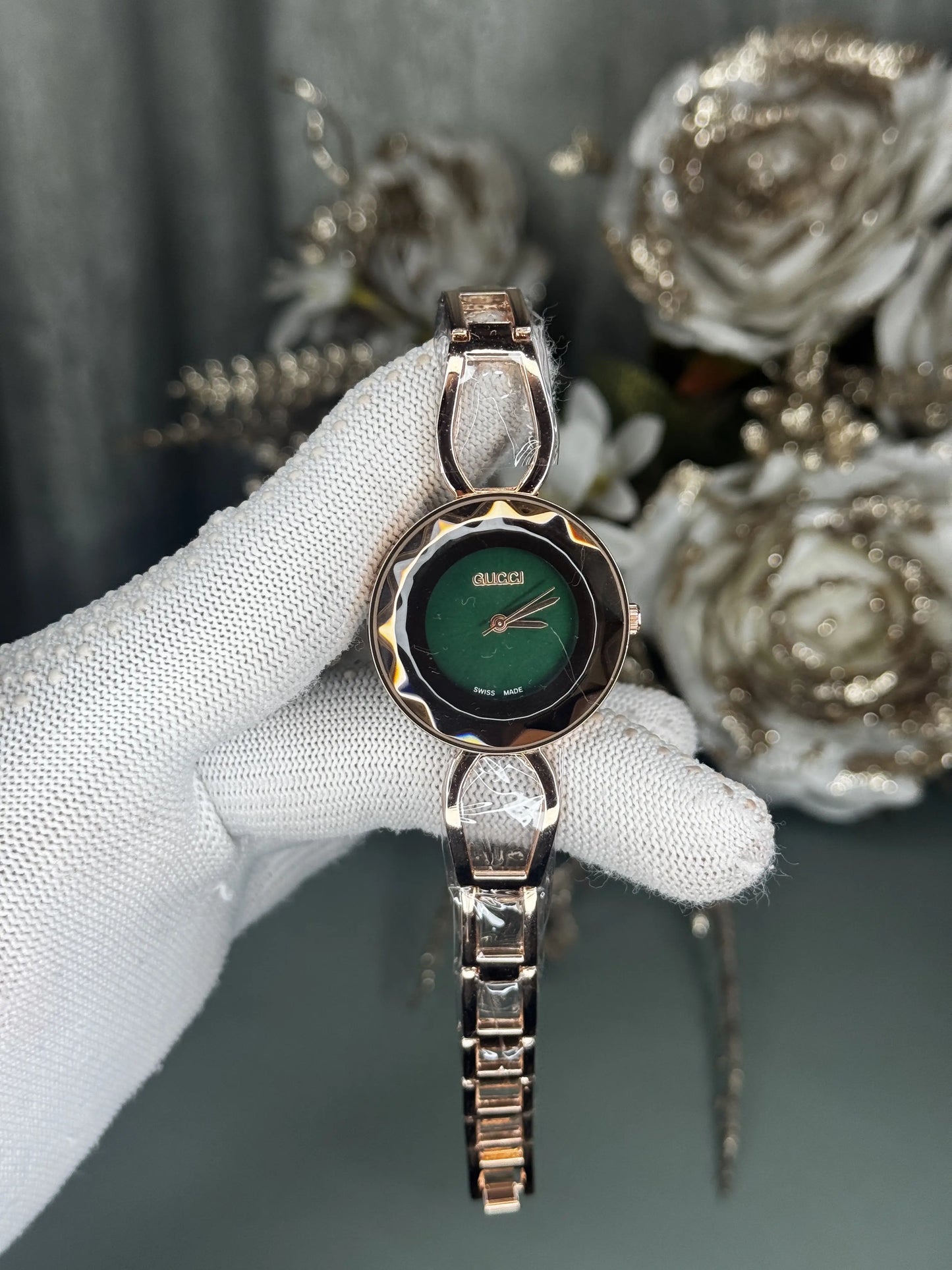 Gucc i Rose Gold Green Premium Watch