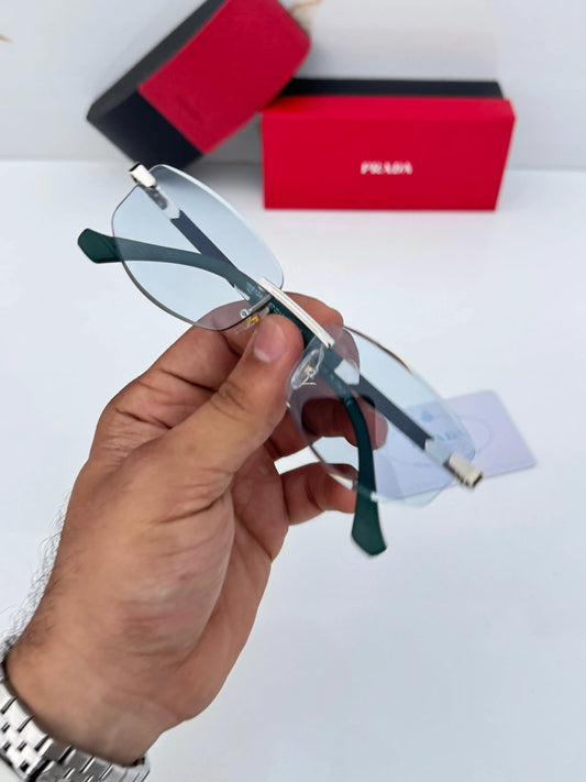 Pr-ada_124_Silver_Blue Rimless Premium Shades