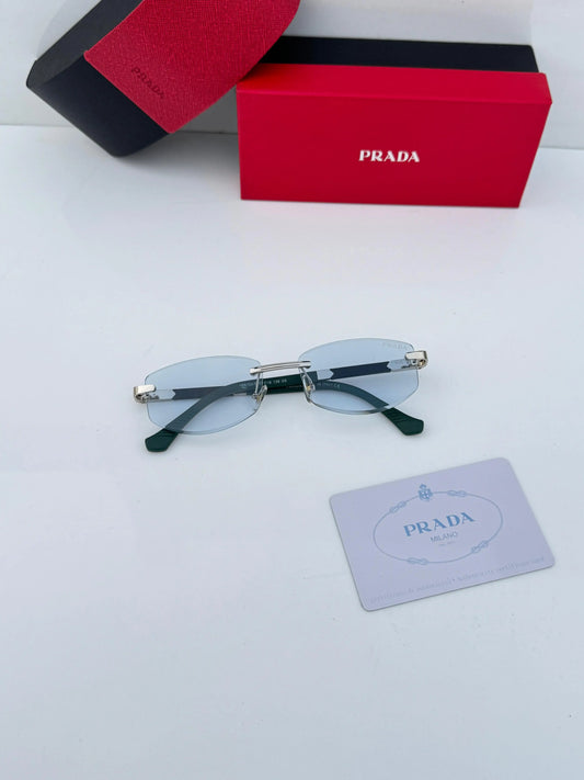 Pr-ada_124_Silver_Blue Rimless Premium Shades