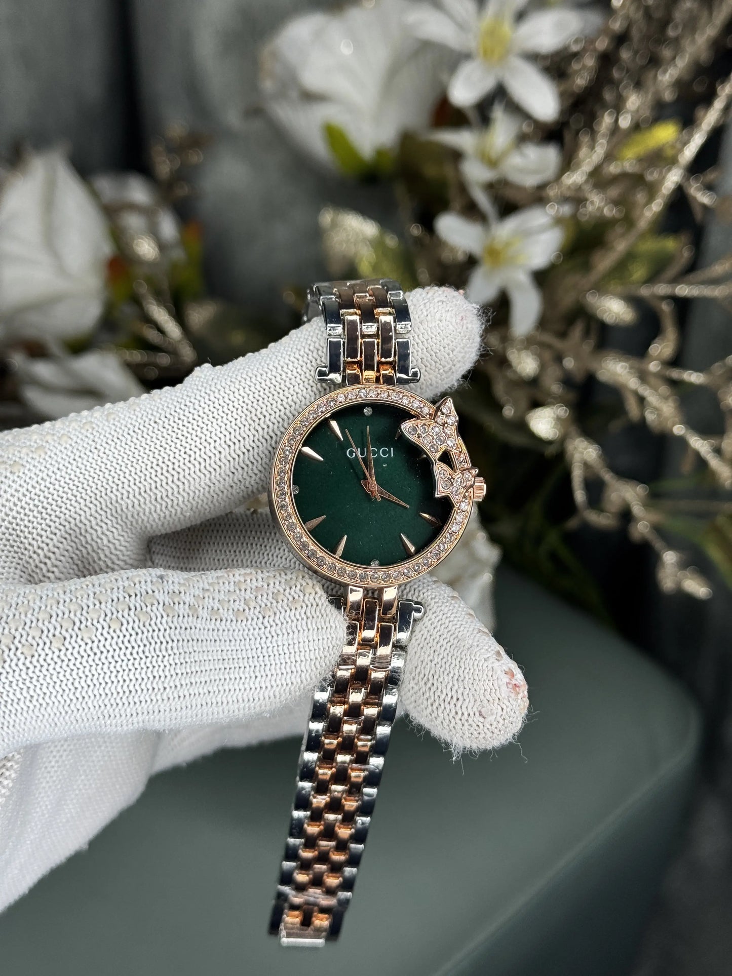 Gucci Dual Tone Green Premium Women's Watch