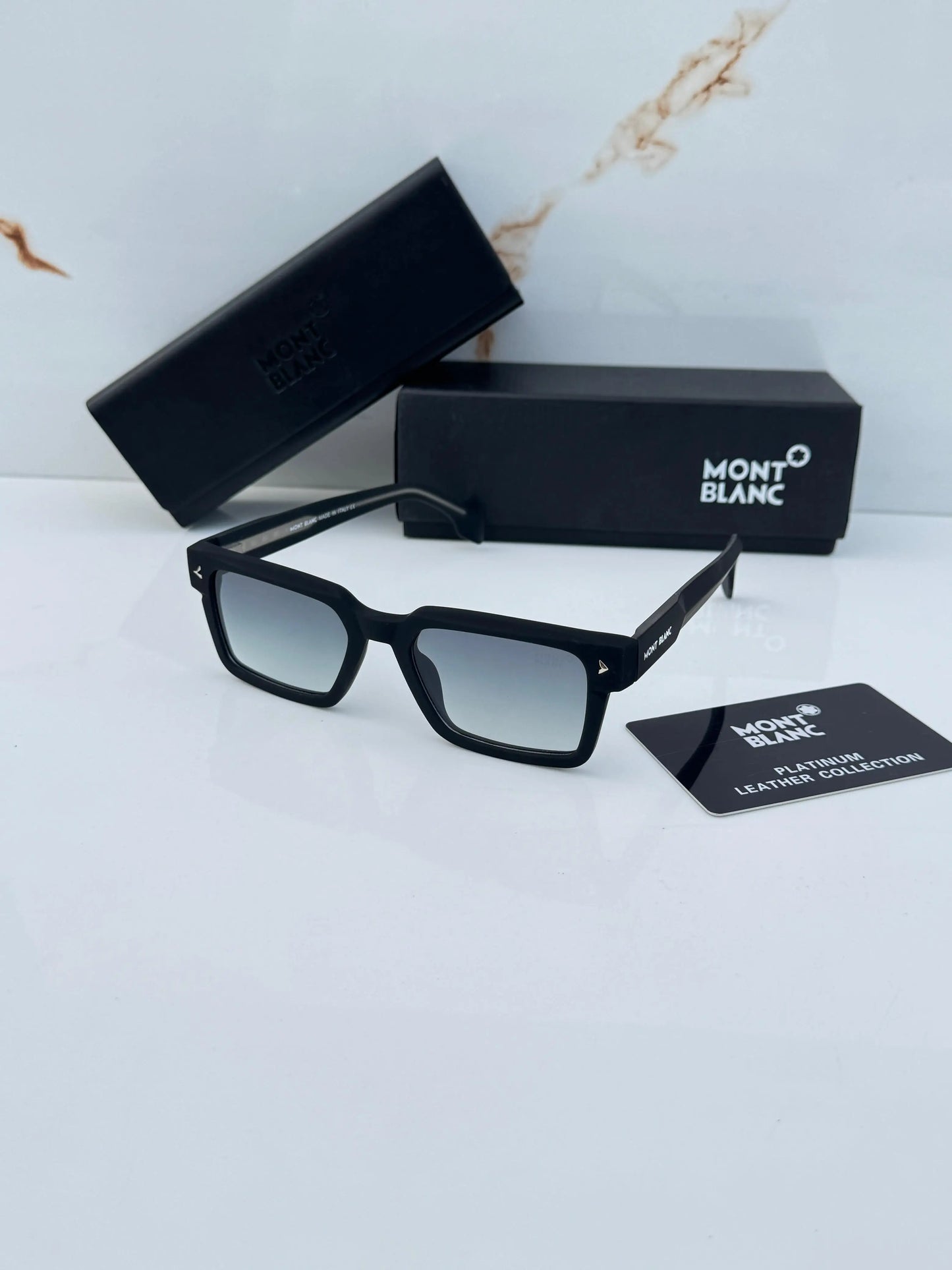 Mont Blanc 335 Green Shaded Premium Square Sunglasses