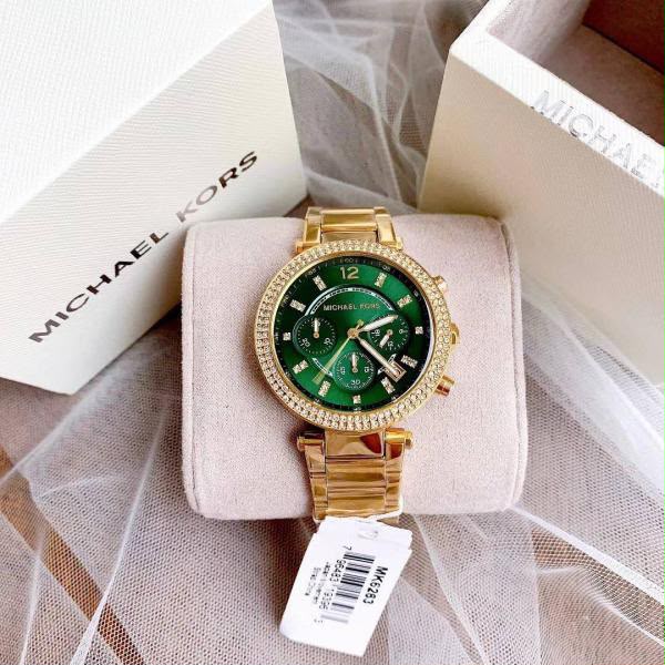 Gold & Emerald Green Chronograph Women's Watch | Premium Luxury Analog Watch