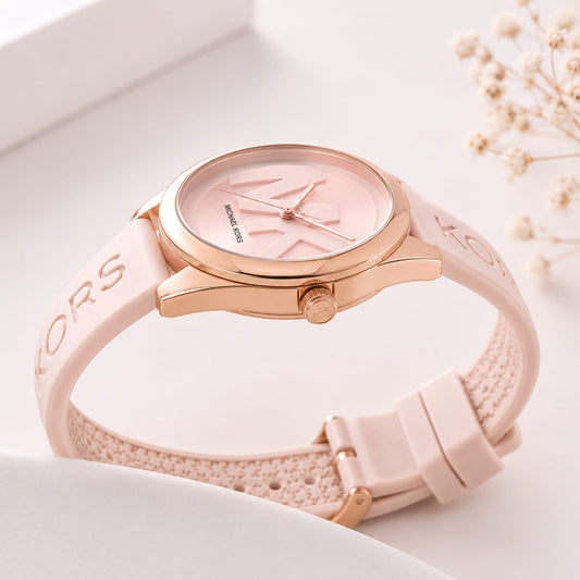 Michael Kors Blush Pink Silicone Strap Women's Watch | Premium Analog Luxury Watch