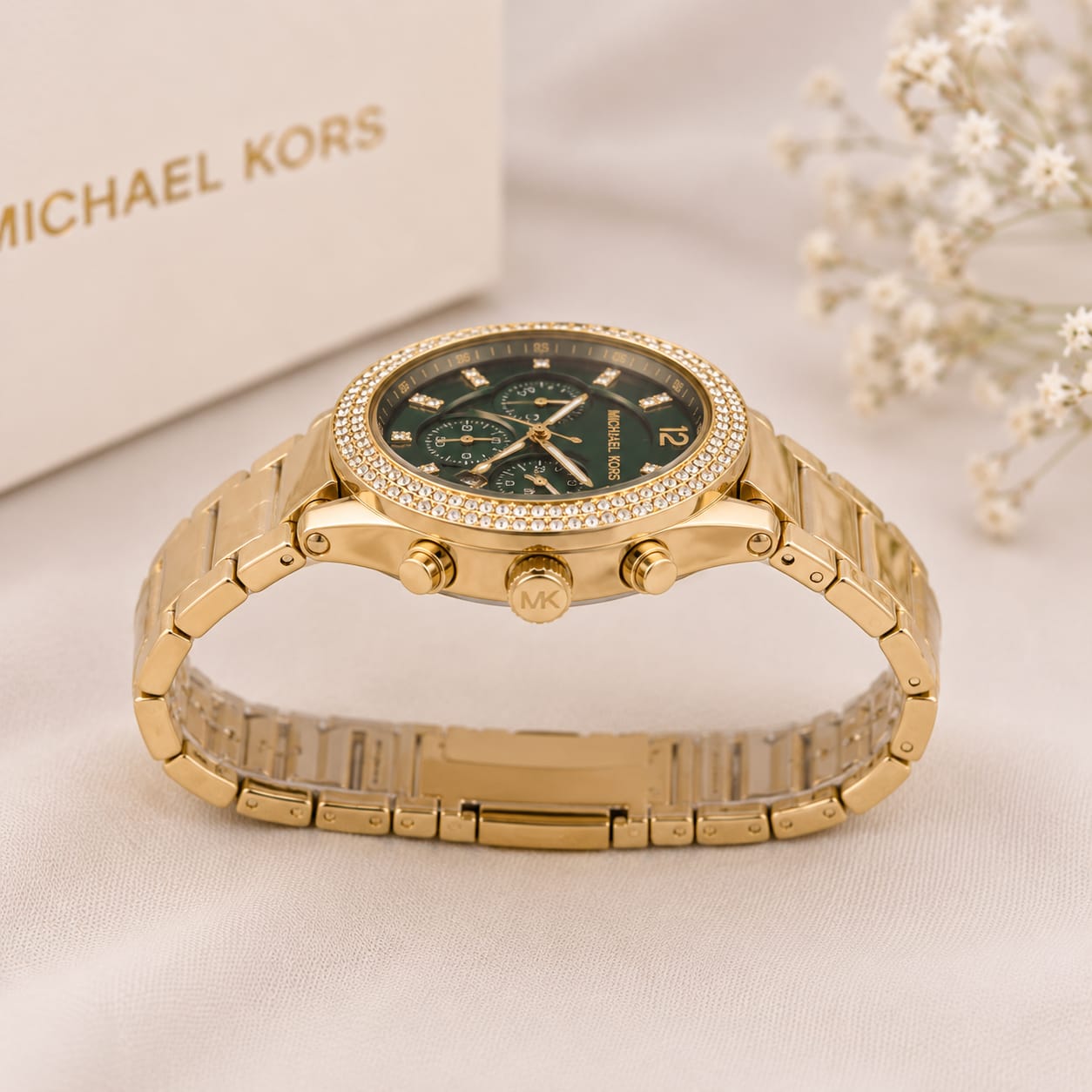 Gold & Emerald Green Chronograph Women's Watch | Premium Luxury Analog Watch